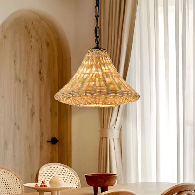 1-light Handwoven Rattan Cone Pendant