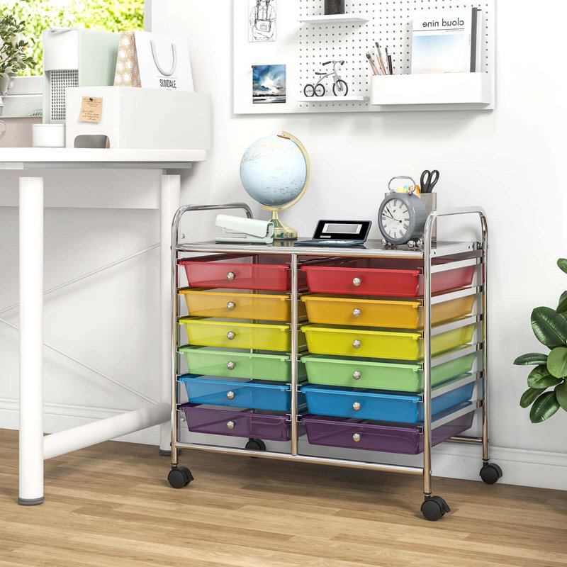 12 bacs de rangement à roulettes, Multicolore à tons clairs