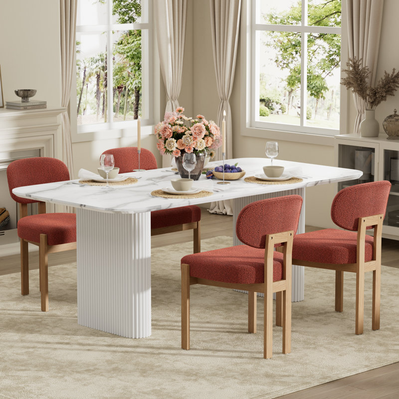 Ensemble de table de salle à manger à double piédestal, 5 Pieces: Table, 4 Chairs, White, Black 