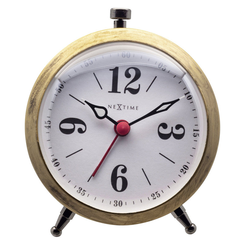 Horloge de table analogique à quartz en métal, Blanc