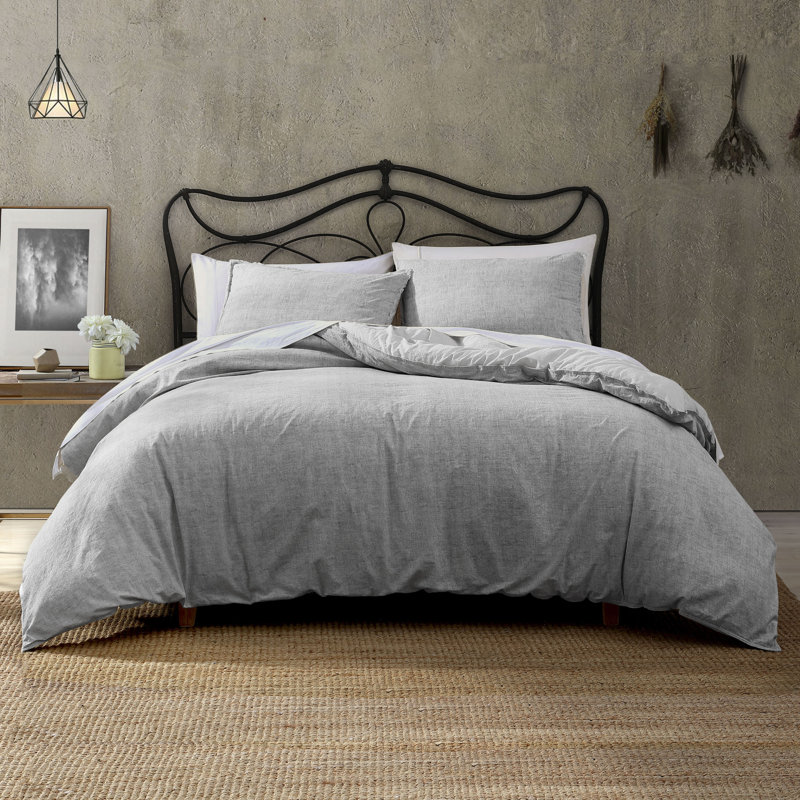 Emington Traditional Cotton Comforter, King Comforter + 2 King Shams, Light Gray