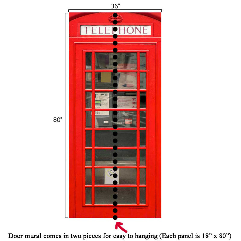 Autocollant mural pour porte, cabine téléphonique anglaise à l'intérieur du téléphone - Peel & Stick