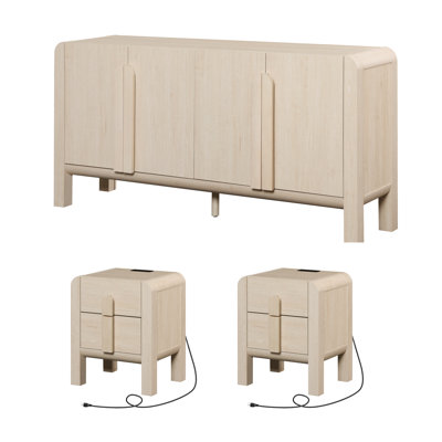 Adora Mid Century Dresser And Nightstand Sets For Bedroom, 3 Pcs Bedroom Set,Night Stand Set Of 2, Modern Dresser With Curved Profile Design, Wooden C by Ebern Designs