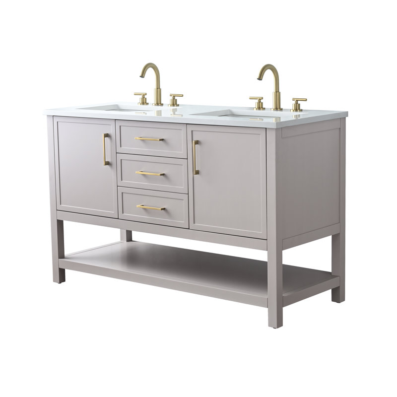 Ensemble de meuble-lavabo double 54 po Vicini, Taupe / or brossé