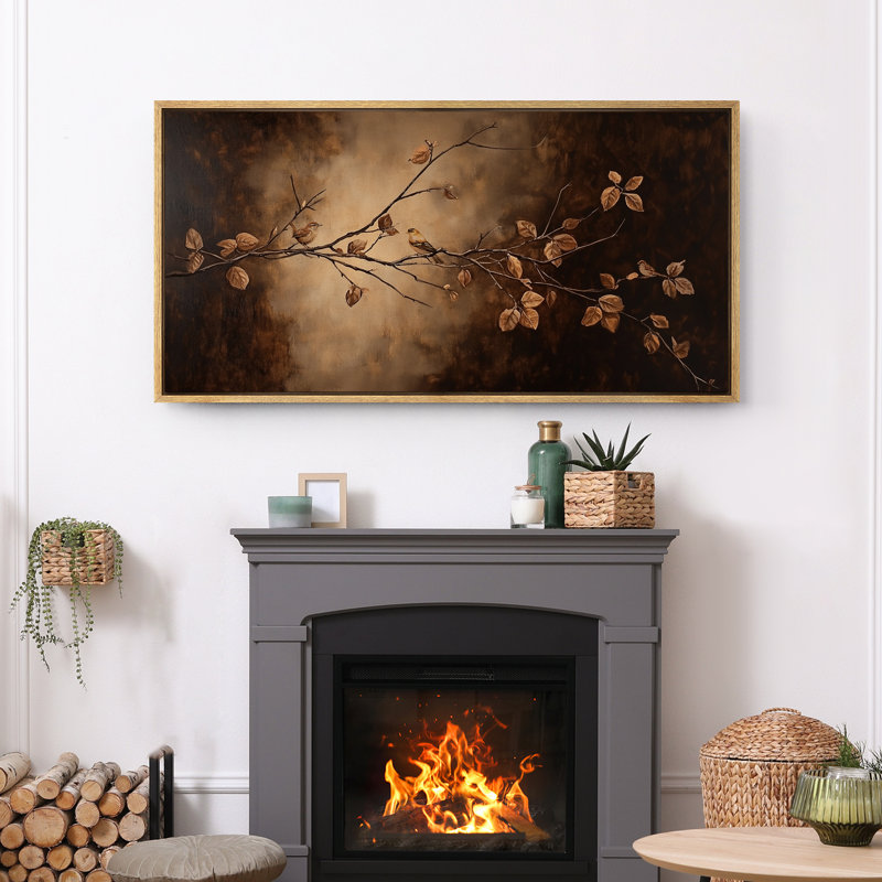 Grande impression sur toile encadrée - impression florale Moody pour décor scolaire foncé, Naturel, H 30 po x l 60 po