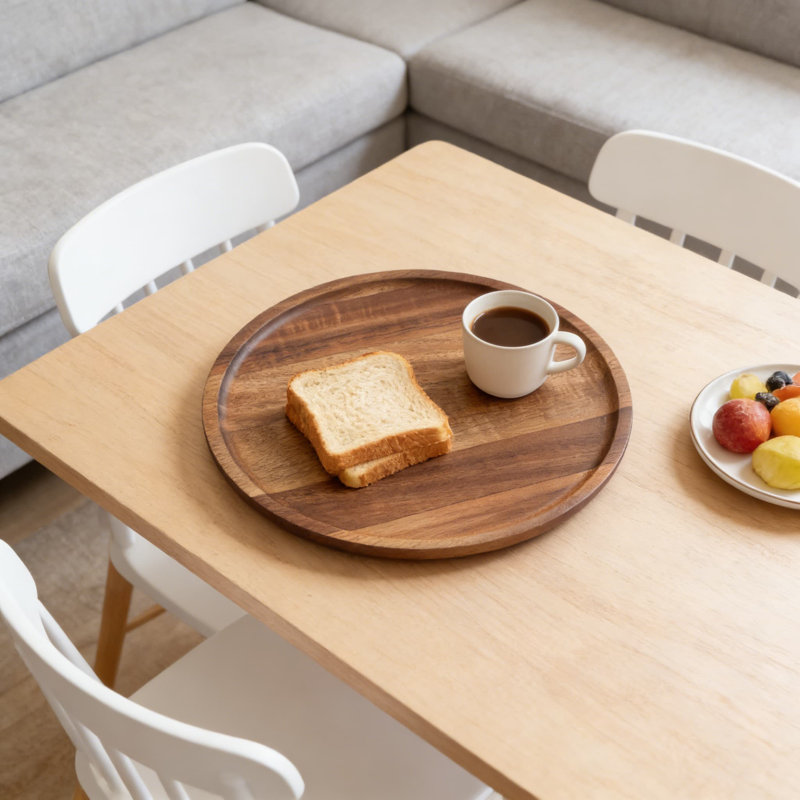 Wood Round Serving Tray, Decorative Wooden Tray For Coffee Table, Kitchen Countertop, And Home Organization