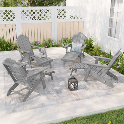 Fauteuil Adirondack en PEHD toutes saisons avec repose-pieds, foyer à 3 positions réglable et pliable avec porte-gobelet pour pelouse, terrasse et bord de piscine