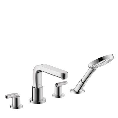 Garniture de robinet de baignoire romaine à fixation sur plateau à poignées doubles avec inverseur et douche à main Metris S