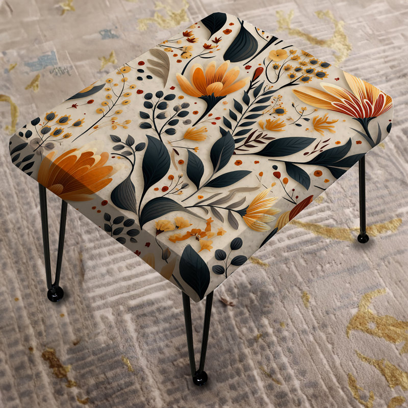Earthy Tones Yellow And Blue Cottage Flowers - Cottage Rectangle Ottoman