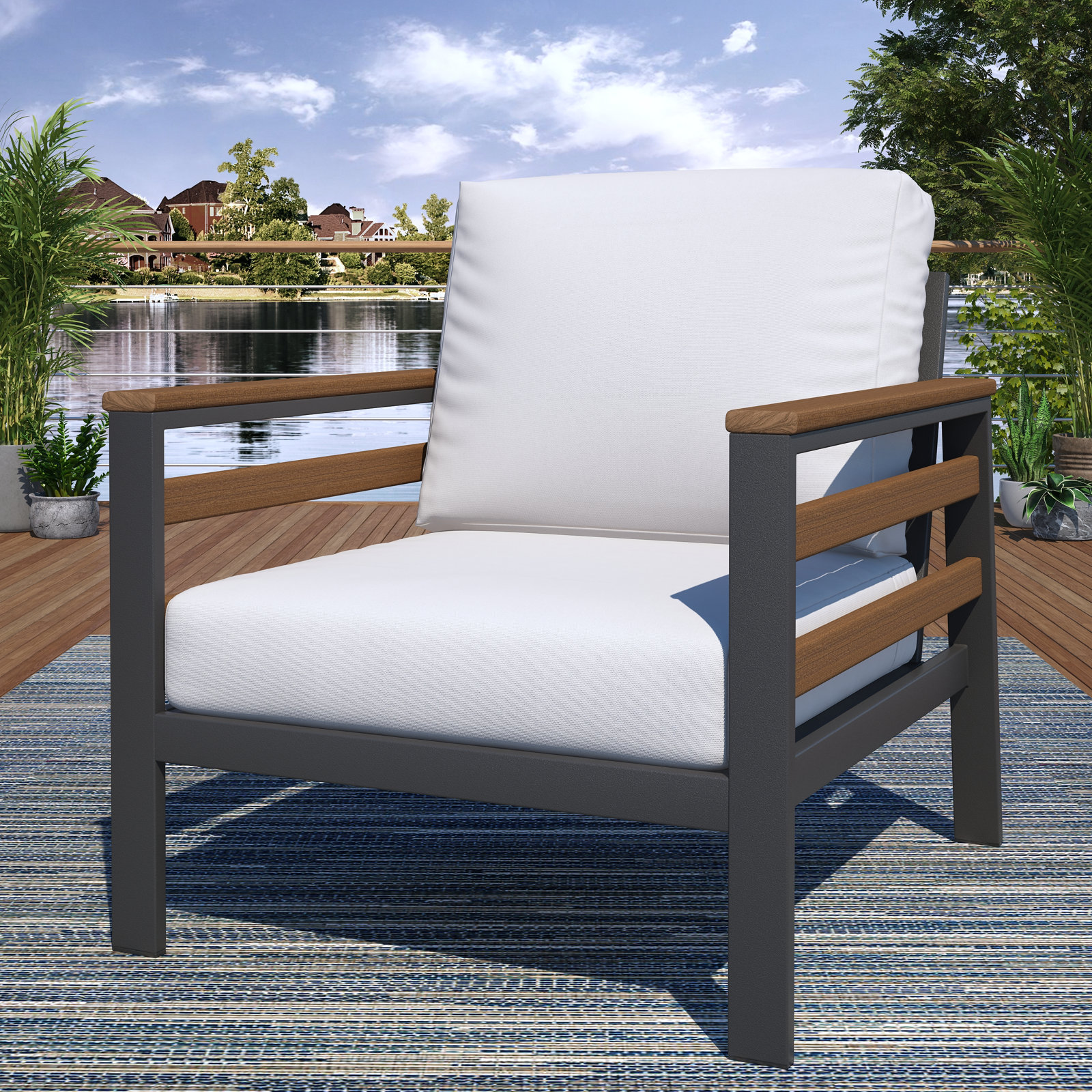 Townsend Patio Chair with Sunbrella® Cushions, Sunbrella Canvas Natural, Brown/Dark Gray
