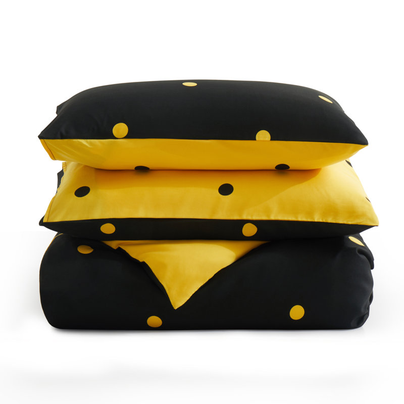 Microfiber Printed Duvet Cover - Soft, Lightweight, Fade-Resistant Bedding with Matching Pillowcases, Black/Yellow