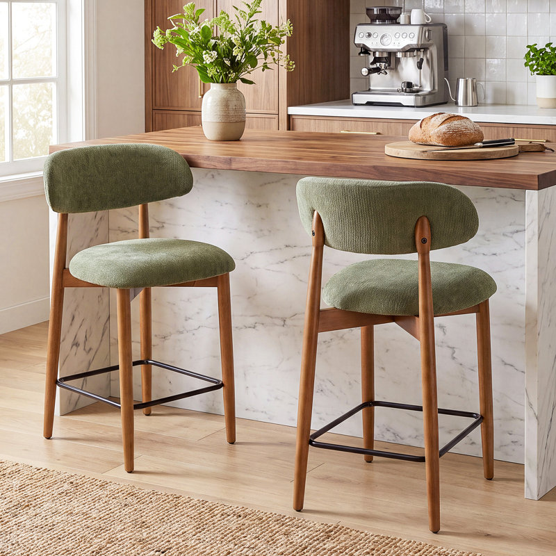 Upholstered Solid Wood Barstool Chair, Green