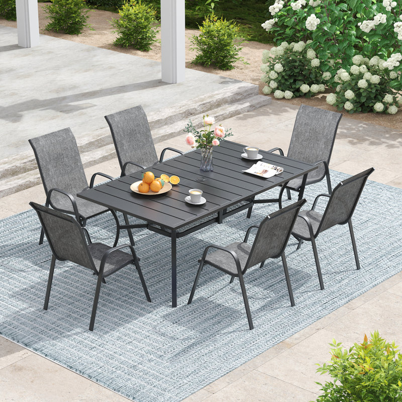 Ensemble de salle à manger rectangulaire pour 6 personnes avec chaises empilables, Gris
