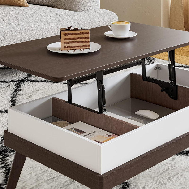Table basse à plateau relevable avec rangement dissimulé, plateau de table relevable moderne facile à assembler pour le salon ou le bureau personnel, conception robuste et polyvalente