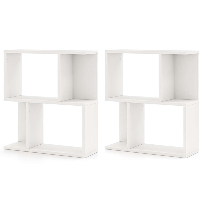 Ensemble de 2 tablettes à 3 niveaux avec bibliothèque géométrique et tablette de rangement ouverte, Blanc