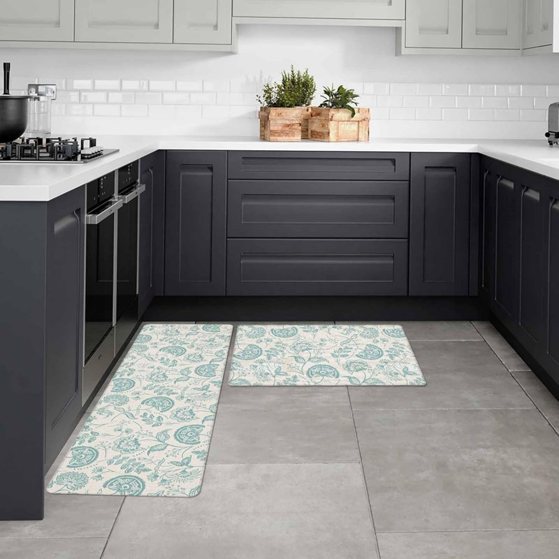 Tapis de cuisine sarcelle à motif cachemire floral, ensemble de 2 pour la cuisine et le salon, décoration intérieure Boho