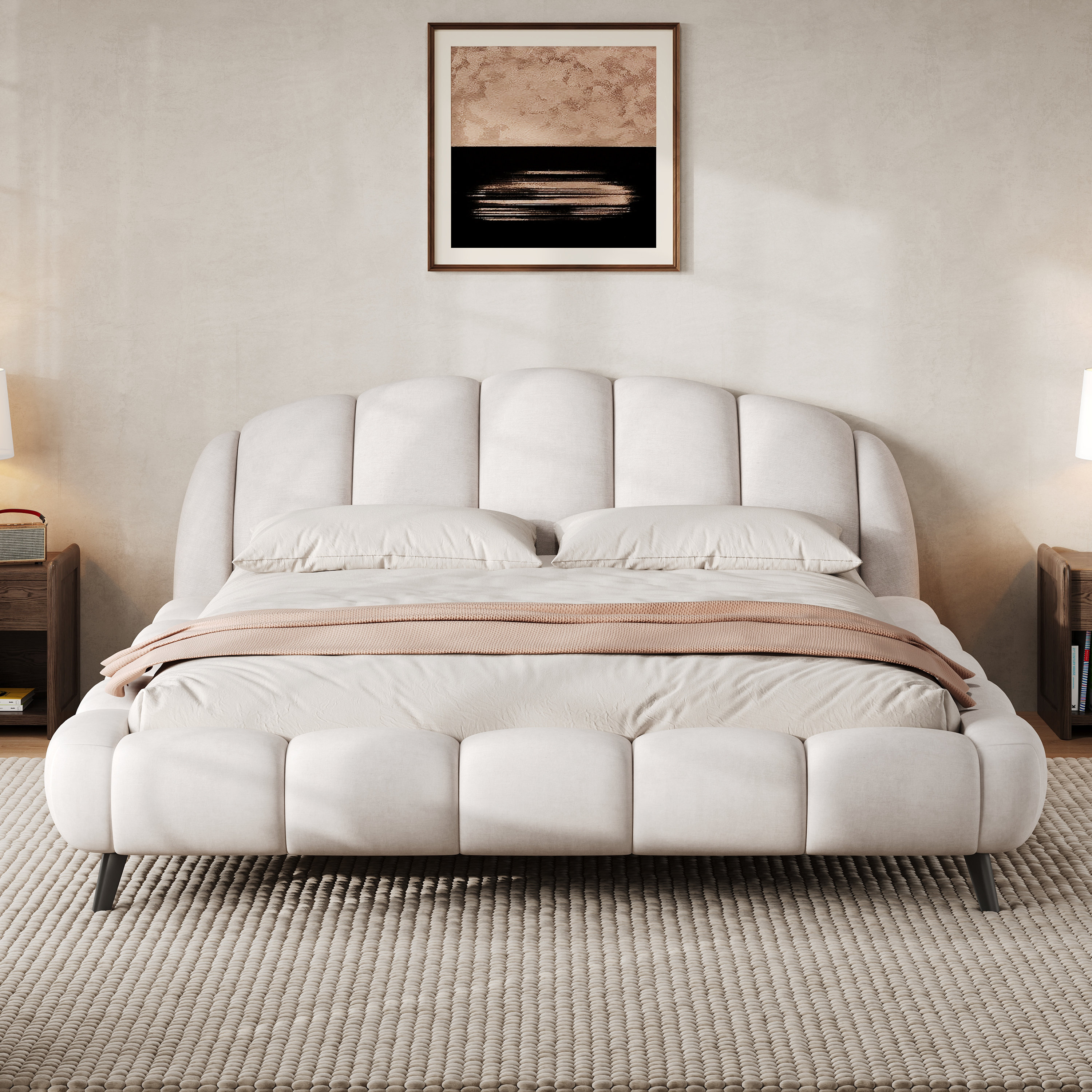 Shell Bed Board George Oliver Chenille Upholstered Platform King Size Bed With Shell ...