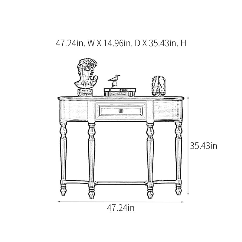 American Retro Console Table, 35.43" H x 47.24" W x 14.96" D, White
