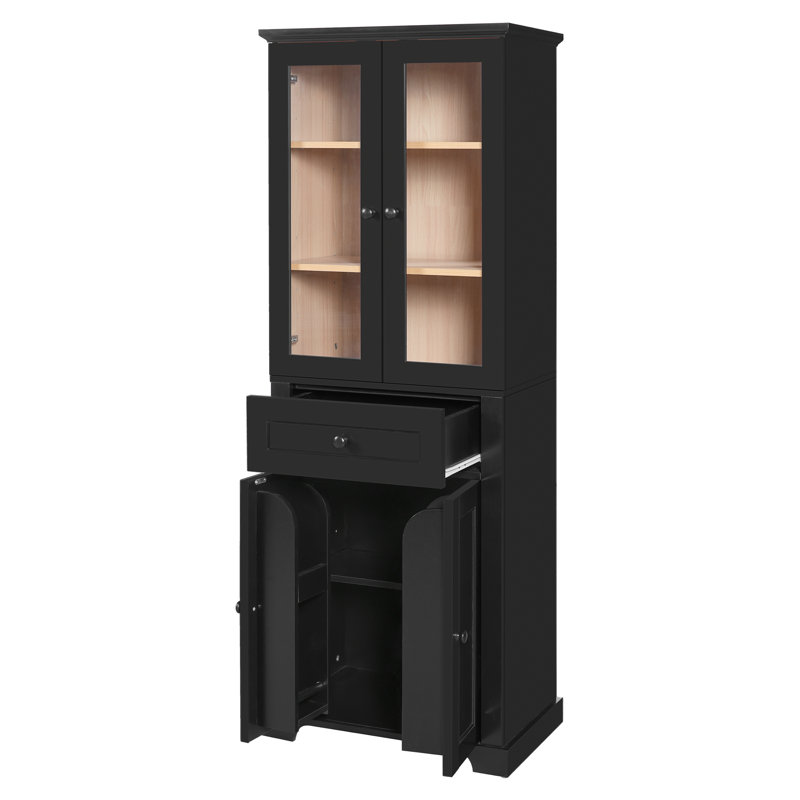 67.2" Tall Bathroom Storage Cabinet With Tempered Glass Doors, Adjustable Shelves & Drawer – Modern Freestanding Linen Tower, Soft-Close Design
