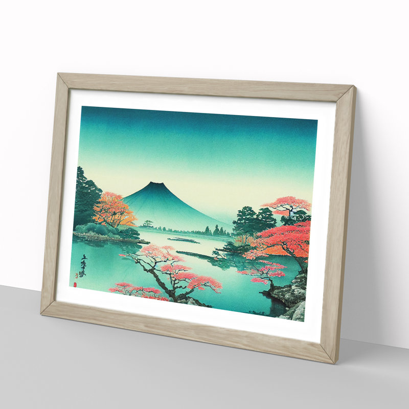 Traditional Japanese Mountains Vol.5 - Single Picture Frame Print, 46cm H x 64cm W x 2cm D, Oak Framed
