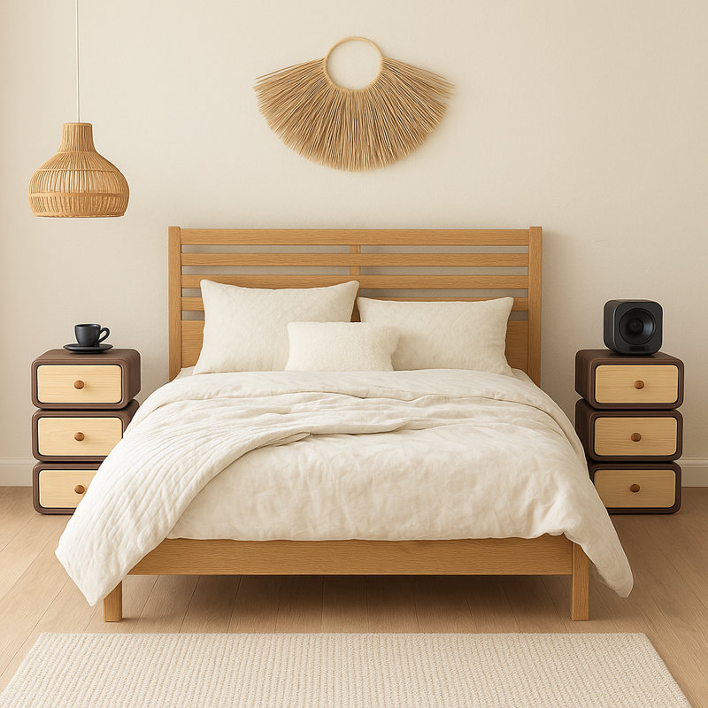Solid Wood Nightstand End Table Bedside Table With 3 Rotating Drawers