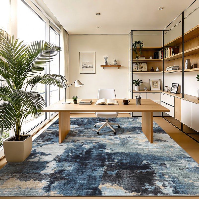 Washable Modern Rug Non-Slip Area Rug, Stain-Resistant Low Pile Indoor Carpet, Contemporary Foldable Print Floor Mats