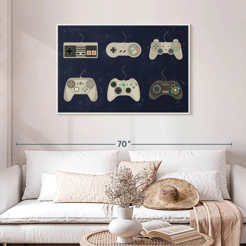 Video Game Controller Evolution, Floating Frame White, 43" X 29"