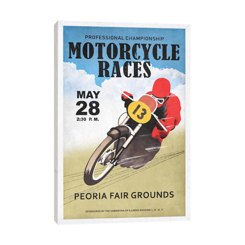 Motor-Cycle Races Roanoke by Mark Rogan - Print on Canvas, 101.6cm H x 66.04cm W x 3.81cm D, White Framed