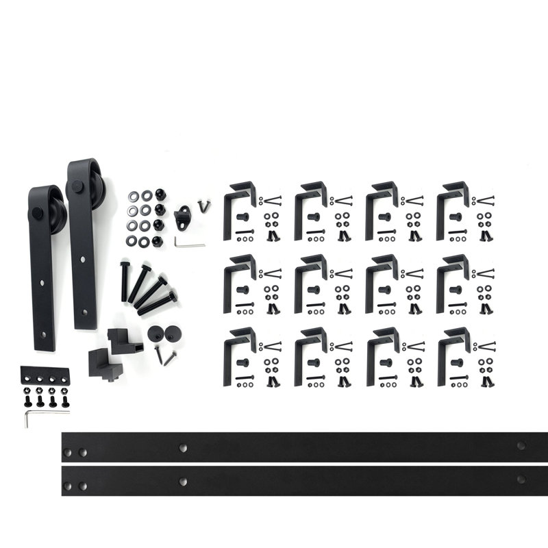Ensemble de quincaillerie de dérivation convertible simple à double rail noir rustique, 180 po