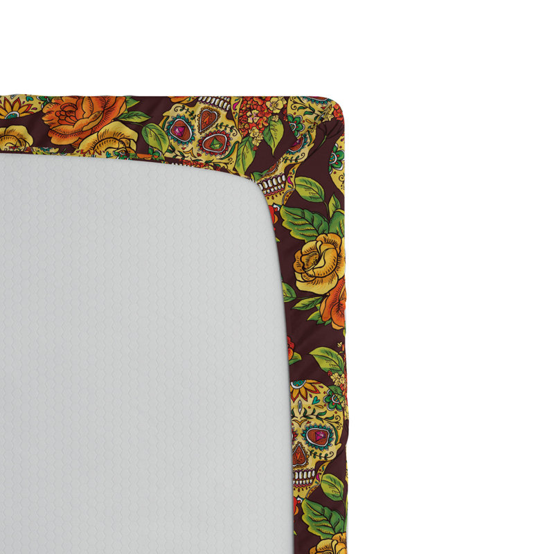 Sugar Skull Microfiber Floral Fitted Sheet, Full/Double Fitted Sheet