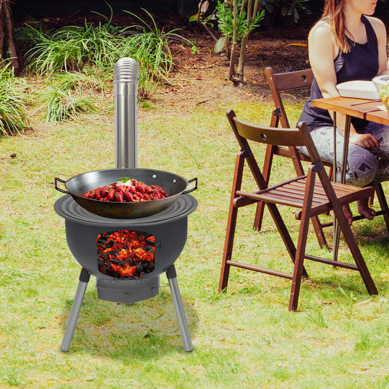 Poêle à bois avec grille pour le camping, H 19,68 po x l 18,9 po x P 18,9 po