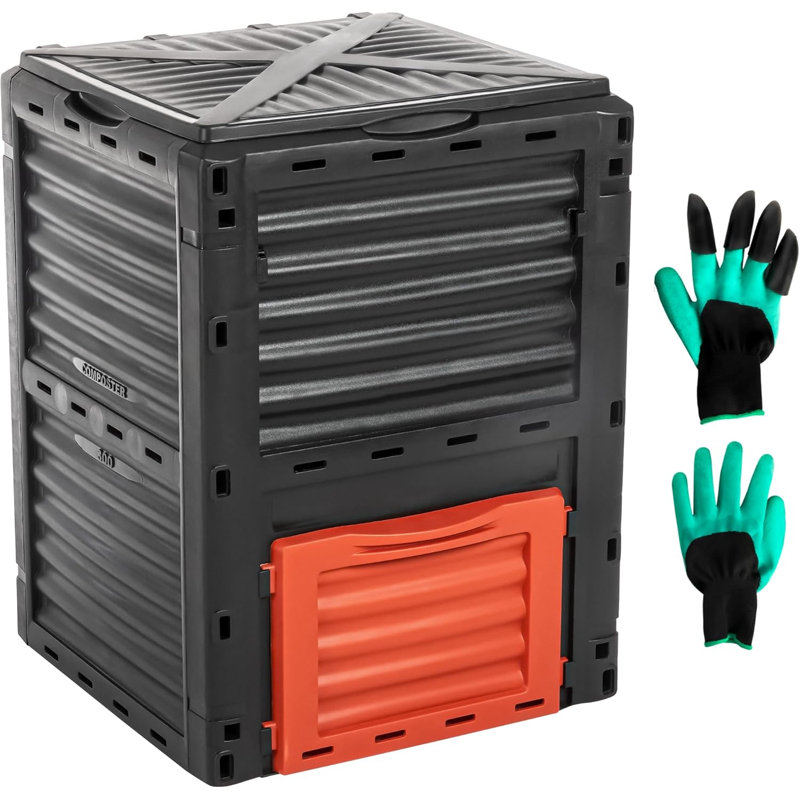 80 Gallon Black and Orange High-Density Polyethylene Garden Compost Bin