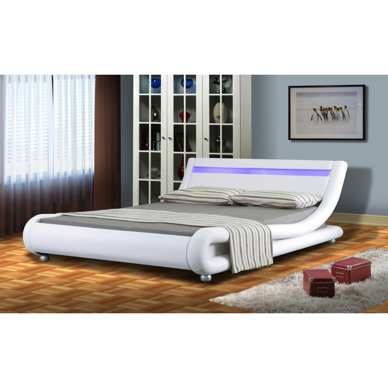 Lollar Upholstered Bed, White, Double (4'6)