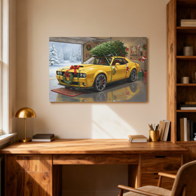 Décoration de garage de Noël arbre de Noël voiture jaune