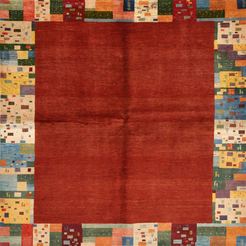 Tapis contemporain brun / rouge / gris, Carré 8 pi