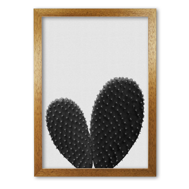 Heart Cactus - Print, Honey Oak Frame, 42 cm H x 30 cm W x 5 cm D