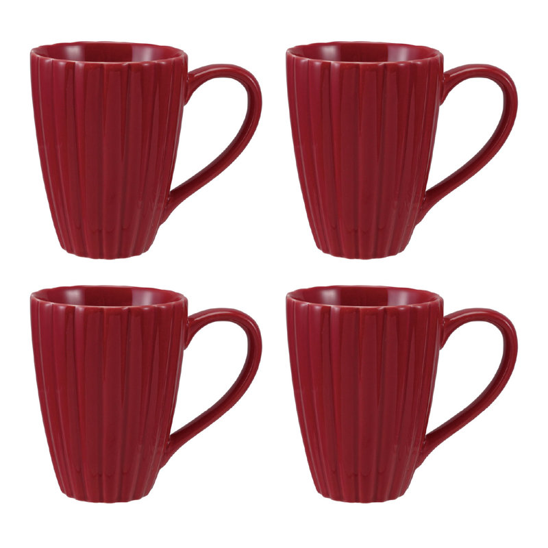 Red Reactive Glaze Ribbed Stoneware Mug