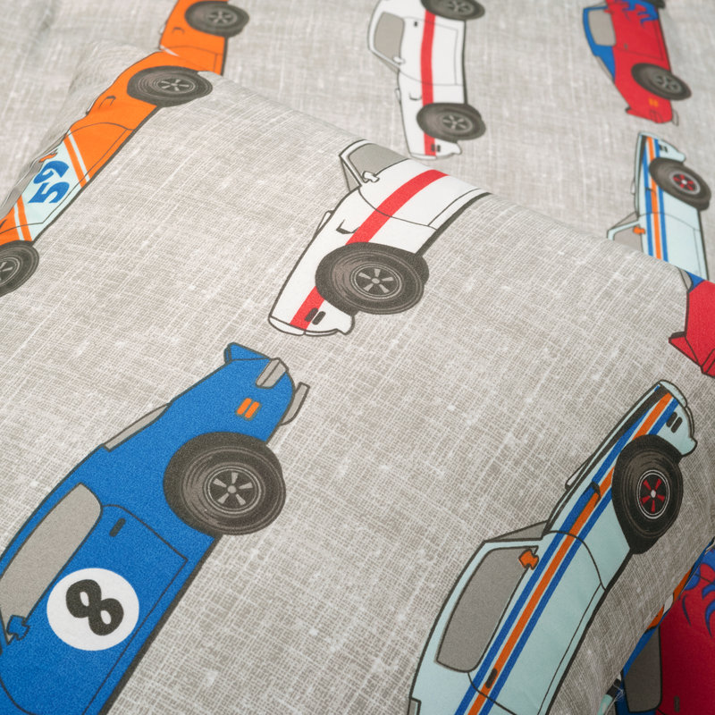 Twin Blue and Orange Microfiber Reversible Race Car Comforter Set