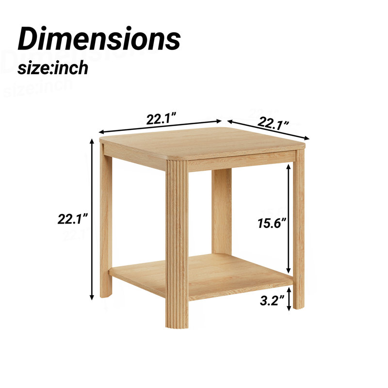 Ensemble de tables de bout d'angle arrondies avec table de chevet carrée de 22,1 po avec pieds à vagues verticales, table d'appoint Boho à 2 niveaux pour le salon, la chambre à coucher et le bureau personnel (chêne)