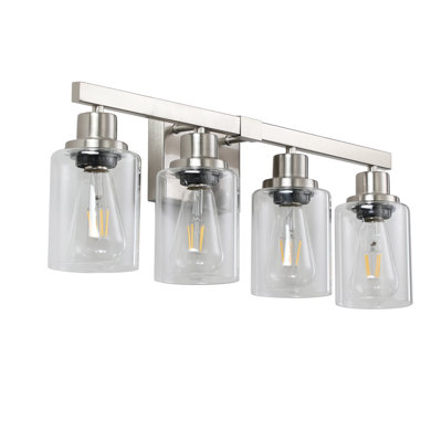 Luminaire de salle de bain moderne en nickel brossé 24 po - Luminaire en verre transparent à 4 lumières pour fixation murale
