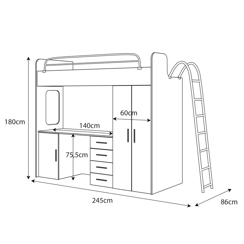 Franck 80 X 200 Cm Loft Bed Bedroom Set, Purple