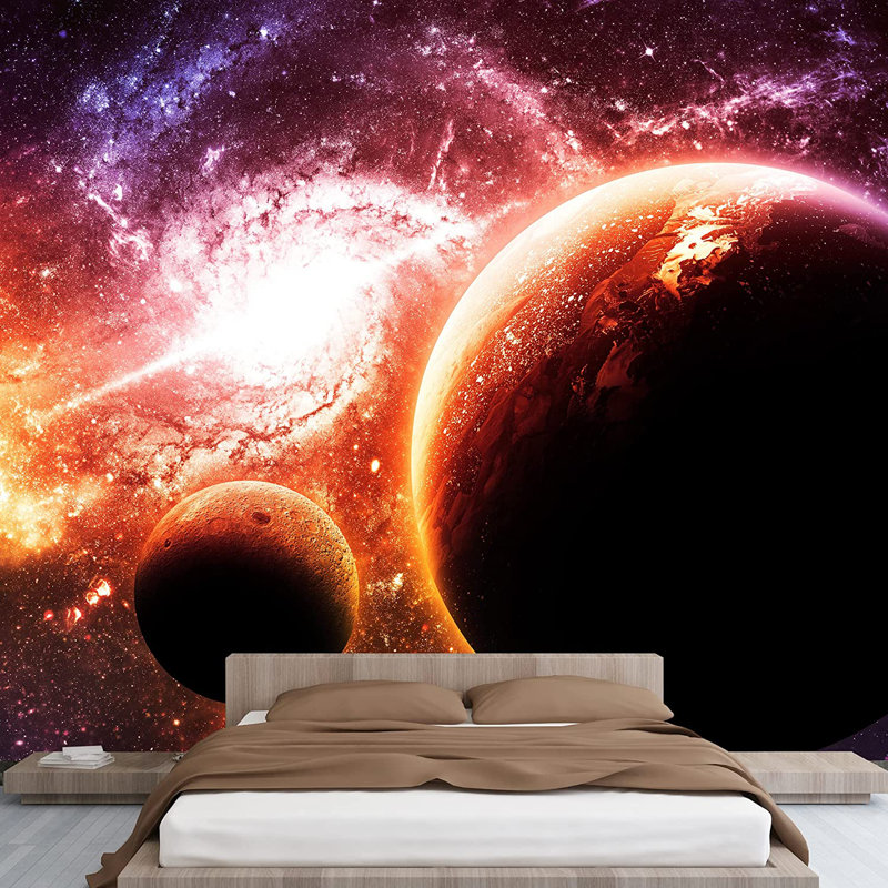 Planet In Outer Space Galaxy Border, 100" L x 144" W, Orange
