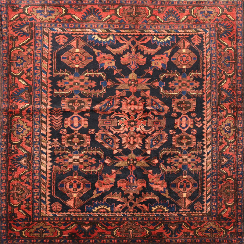 Tapis à motif oriental rouge / noir, Carré 6 pi