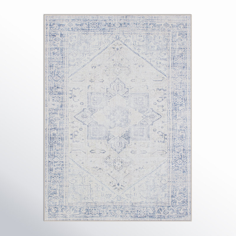 Tapis bleu / ivoire Somona, Rectangle 5 pi x 7 pi