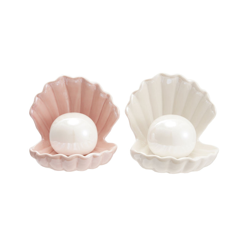 2-Piece Stoneware Seashell With Removable LED Pearl Orb Light