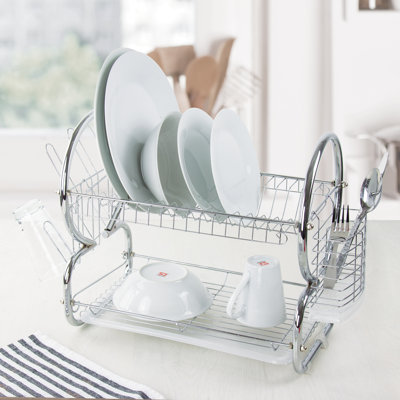 SQ Professional Two-Tier Dish Rack with Drip Tray Rinse Basket