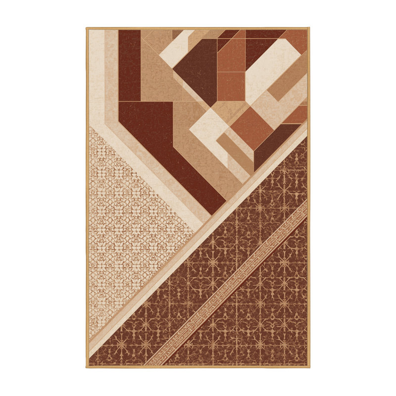 Tapis oriental moelleux moelleux d'inspiration mondiale en brun - reliure brun clair, 8 x 12