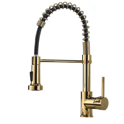 Robinet d'évier de cuisine commercial noir et doré avec fonction rétractable - Fonctionnalité durable, contrôle facile du débit d'eau, mode de pulvérisation efficace en cas de fuite - Finition propre, réglages polyvalents