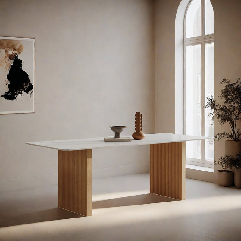 Peronne Ash Solid Wood Base Dining Table, 29.5"H x 27.5"L x 62.9"W