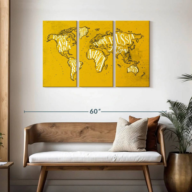 Carte du monde jaune Aliaz, H 28 po x l 45 po
